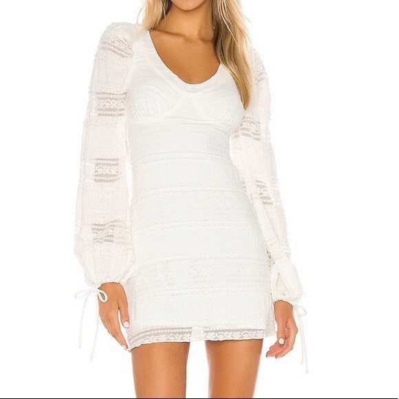 Tularosa Dress White Lula Balloon Long Sleeve Boho Crochet Lace Mini Short Small - Picture 1 of 10